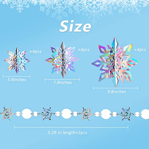 JULMELON 15Pcs Frozen 3D Hanging Snowflakes Decorations, Holographic Snowflakes Garland Silver Snowflakes for Winter Wonderland Decorations Frozen Birthday Party Supplies | The Storepaperoomates Retail Market - Fast Affordable Shopping