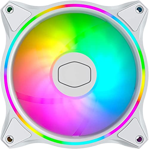 Cooler Master MasterFan MF140 Halo White Edition Duo-Ring ARGB Lighting Fan, 24 Independently LEDs, PWM Static Pressure Fan, Absorbing Pads for Computer Case & Liquid,for 5V 3-Pin ARGB