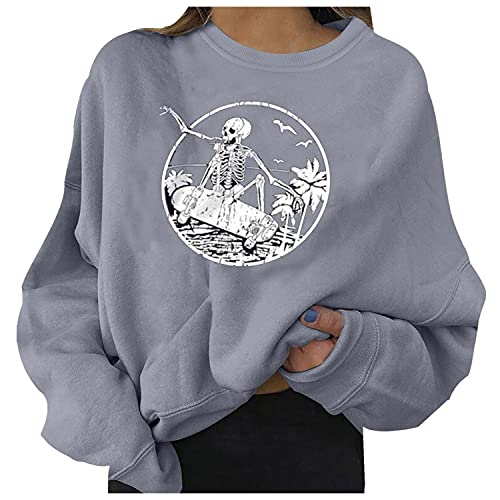 Daoucixia Sweatshirt for Women Graphic, Women Fashion Crewneck Loose Casual Long Sleeve Halloween Skeleton Pullovers