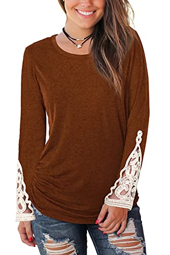 Womens Long Sleeve Tops Dressy Casual Sweatshirts Halloween Shirts Caramel XL