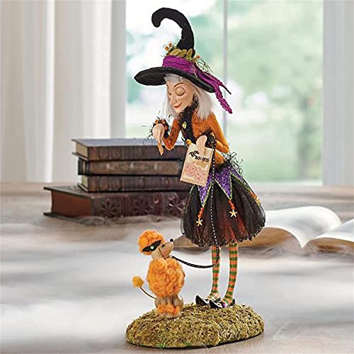 MJKSSH Charming Witch Dolls Beautiful Witch Figurine Mini Halloween Fall Decorations for Home Dark Fairy Witch on Magic Broom with Black,E