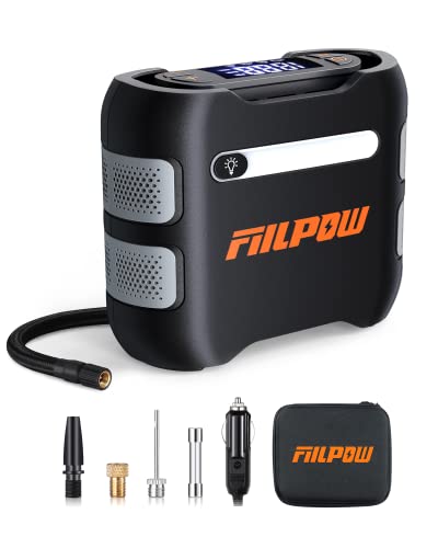 FIILPOW Air Compressor Tire Inflator Portable Air Pump for Car Tires 12V DC Auto Tire Pump with Digital Display, 150 PSI with Emergency LED Light for Car, Motorcycles, Bicycle and Other Inflatables