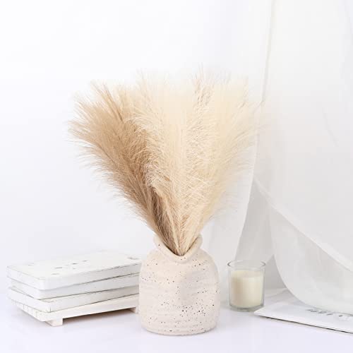 lulute 6 Stems Faux Pampas Grass,17 inch/45cm Artificial Pampas Grass,Fake Dried Pompous Grass Branches Decor for Home Kitchen Garden Party Photographing,Flower Arrangement Vase(Beige Taupe)