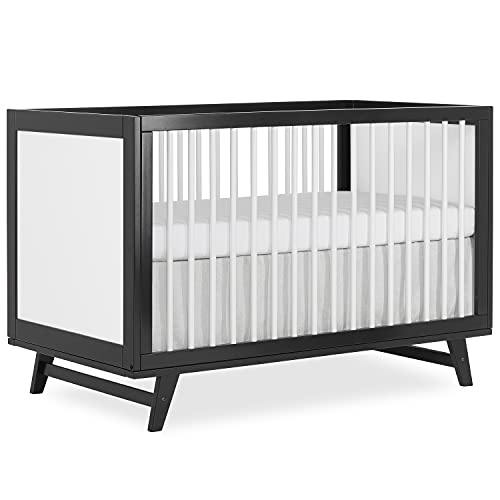 Dream On Me Carter 5-in-1 Full Size Convertible Crib / 3 Mattress Height Settings / JPMA Certified / Made of New Zealand Pinewood / Sturdy Crib Design, Black & White