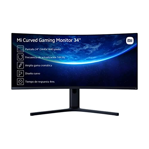 Xiaomi Mi Curved Gaming Monitor 34 Inch with AMD FreeSyncPremium (WQHD 3.440 x 1.440, 21:9, 144Hz, 4ms, 300lm, 121% sRGB, 2 HDMI, 2 Display Port, Audio Out, TUV Certified Blue Light Reduction)