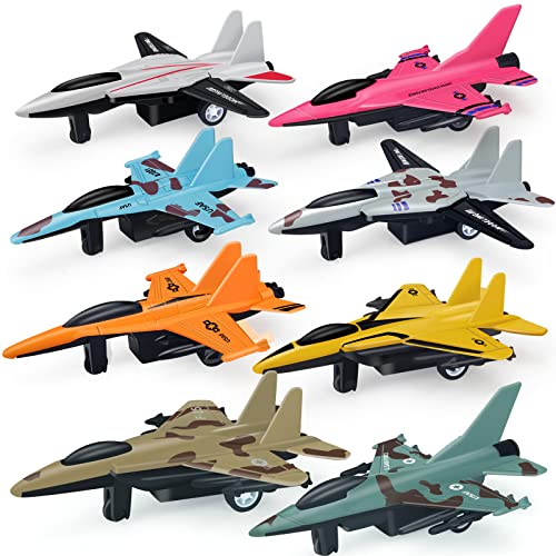8 Pack Airplane Toys for 3 4 5 6 Year Old Boys, Pull Back Metal Military Fighter Jets Plane Toys Die Cast Aircraft Plane Jet Models Kids’ Play Vehicles Toy Airplanes for Kids Birthday Party Favors
