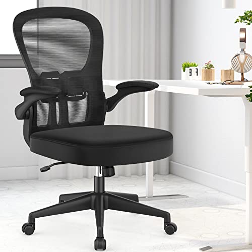 YONISEE Office Chair – High Stretch Leather Ergonomic Desk Chair with Lumbar Back Support, Wide & Comfy Seat Cushion, Flip-up Armrests, Flexible Mesh Computer Chair Executive Chair