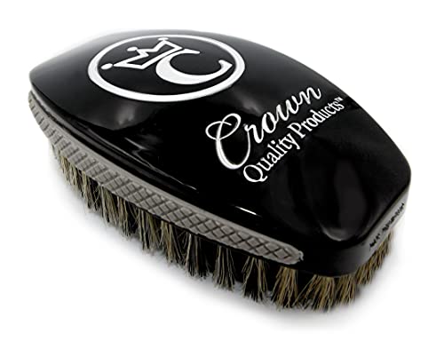 Crown Quality Products 360 Sport Wave Caesar 2.0 Boar Bristle Hairbrush, Medium, Diamond Black – Non-Slip Grip, Waterproof Design