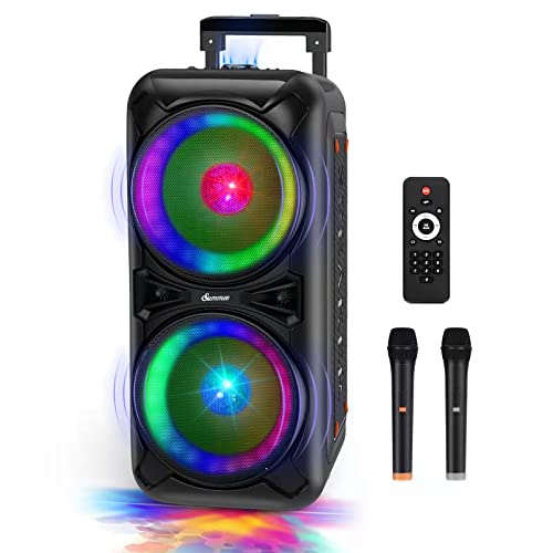 Karaoke Machine for Adults Kids,Dual 10”Portable PA System Bluetooth Speaker with 2 UHF Wireless Mic DJ Flashing Light Powerful Stereo Sound Ideal Gift for Home Karaoke Singing and Church…