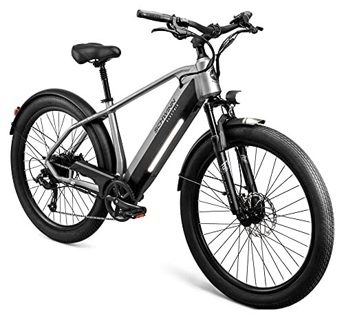 Schwinn Coston CE Adult Electric Hybrid Bike, Large/X-Large Step-Over Aluminum Frame, 7-Speed, 27.5 Inch Tires, Matte Charcoal