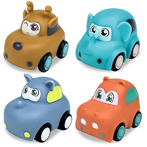 Toy Cars Gifts for 3+ Years Old Boys Girls Toddlers – Soft Car Baby Toys Pull Back Cars Set 4 Pack Birthday Gifts for Infant