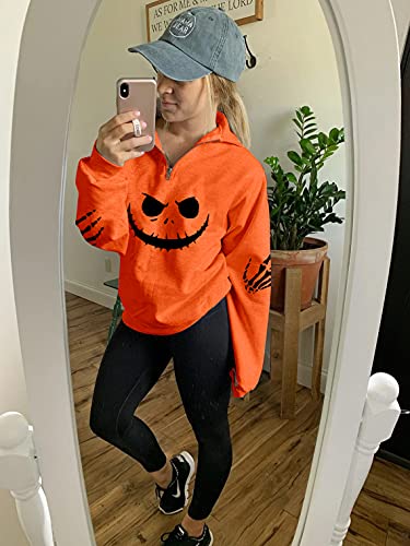 ASTANFY Halloween Sweatshirt for Women Pumpkin Tops Long Sleeve Shirts Half Zipper Lapel Casual Pullover Orange B, X-Large | The Storepaperoomates Retail Market - Fast Affordable Shopping