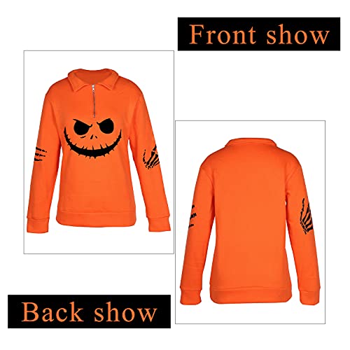 ASTANFY Halloween Sweatshirt for Women Pumpkin Tops Long Sleeve Shirts Half Zipper Lapel Casual Pullover Orange B, X-Large | The Storepaperoomates Retail Market - Fast Affordable Shopping