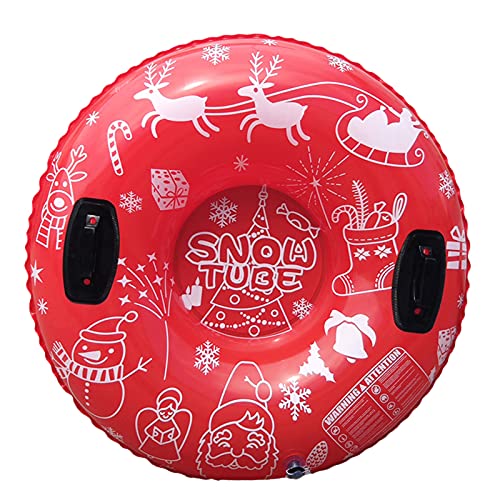 Monnadu Inflatable Snow Sled – Comfortable Easy to Inflate Snow Tube – Environmentally Friendly Reusable Skiring Ring – Xmas Snowman Sledding Tube for Family Winter Outdoor Sports Red