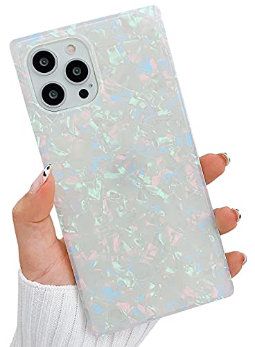 KERZZIL Cute Square Compatible with iPhone 13 Pro Max Case, Slim Coloful Sparkle Glitter Mother-of-Pearl Pattern Translucent Soft TPU Silicone Protective Bumper Cases Cover(Pearl)