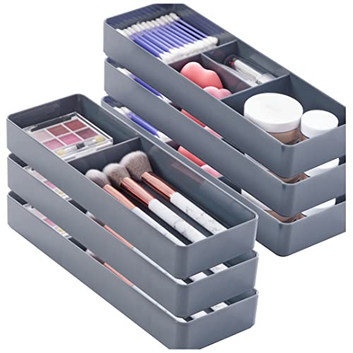 STORi Remix 6 Piece Drawer Organizer Set | Classic Grey | Makeup & Vanity Storage Bins & Office Desk Drawer Dividers