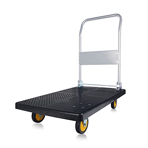 Platform Trucks Folding Trolley 300kg Load Weight, Hand Push Platform Truck with 360 Degree Swivel Wheels, PP Industrial Push Cart, for Loading and Storage (Size : 90x60x94cm)