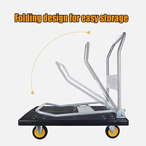 Platform Trucks Folding Trolley 300kg Load Weight, Hand Push Platform Truck with 360 Degree Swivel Wheels, PP Industrial Push Cart, for Loading and Storage (Size : 90x60x94cm) | The Storepaperoomates Retail Market - Fast Affordable Shopping