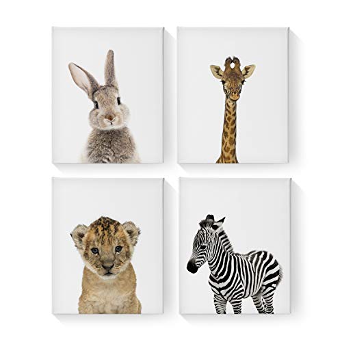 Canvas Wall Art Print for Baby’s Nursery – Set of Baby Animals – Gallery Wrap Art Ready to Hang (4 Pack, 11″ x 14″)