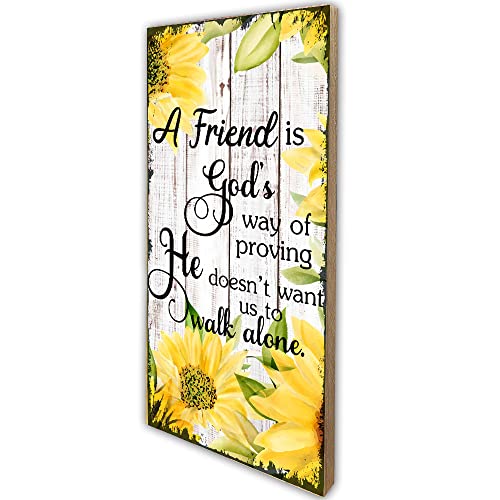 Motivational Inspirational Friends Quote Sunflower Wood Wall Art Decor Sign, Holiday Birthday Gift For Best Friends, Sisters