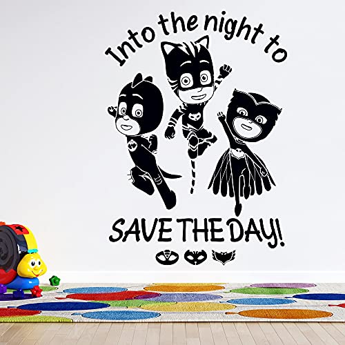 Vinyl Wall Decal: 3D Anim s Superheroes Quotes | Into The Night to Save The Day – 20″ x 29″ Gekko Owlette Kids Bedroom Home Sticker Décor