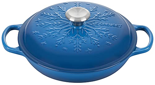 Le Creuset Noel Collection: Signature Cast Iron Braiser Embossed Snowflake w/ Stainless Steel Knob, 2.25 qt., Marseille