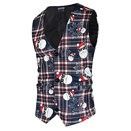 XXBR Christmas Waistcoats for Mens, Single-breasted Suit Funny Xmas Tree Snowman Print Casual Vest Men’s Clothing T-Shirts Polos Henleys Button-Down Shirts Outerwear Coat, 116- Black (PDFME-210916)