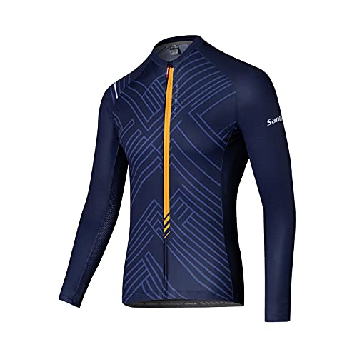 Santic Men’s Cycling Jersey Long Sleeve Cycling Tops for Men Biking Jersey Cycling Shirts Breathable B-Blue
