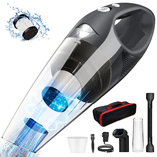 Wopulite Hand Vacuum Cleaner Cordless Car Vacuum Cyclonic Suction HEPA Filters,LED Light,Lightweight Small Hand vac,Grey