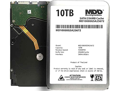 MaxDigitalData (MD10000GSA25672) 10TB 7200RPM SATA 6Gb/s 256MB Cache 3.5inch Internal Desktop Hard Drive – 3 Years Warranty
