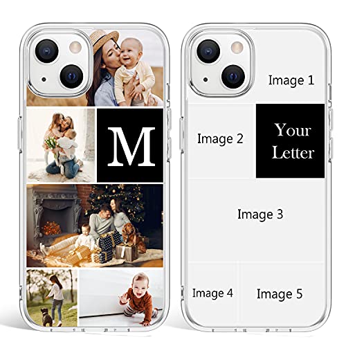 Personalized Photos Phone Case for iPhone 11/12/13/13 Pro/ 13 Pro Max/XR/XS/XS Max Custom Pictures Letter Collage Soft TPU Bumper + Hard PC Back Full Cover Protection Customized Gift for Family Couple