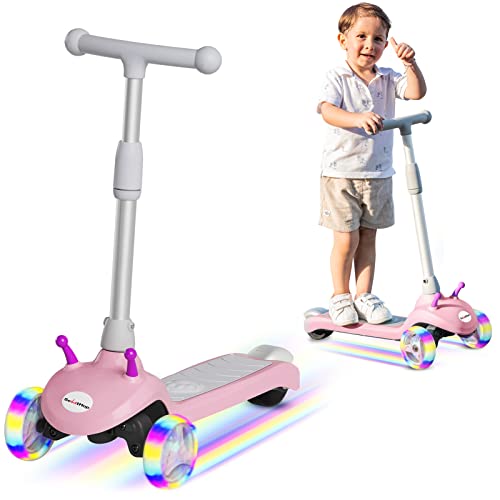 ScootHop Electric Scooter for Kids, 3 Wheel Toddlers Girls Boys, Adjustable Height, Lean to Steer, Kick Kids with LED Light-up Wheels Ages 2-8 Unique Gift, Pink (PG-K2)
