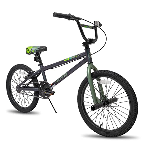 Hiland 20 inch BMX Bike for Kids and Beginner-Level to Advanced Riders with 2 Pegs, Green