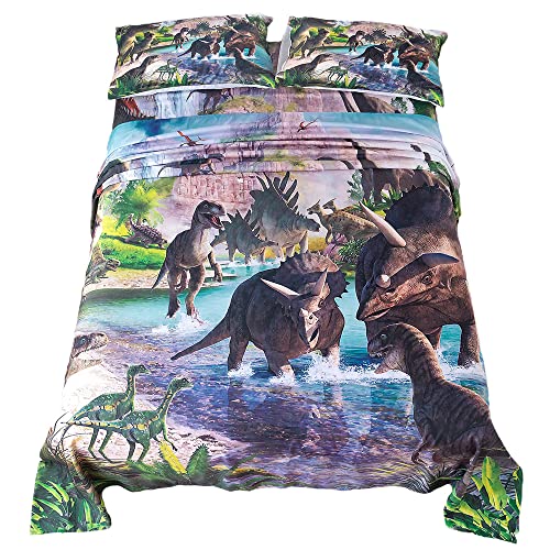 ADASMILE A & S Dinosaur Sheets Twin for Kids 3D Dinosaur Bedding for Boys T-Rex Dinosaur Bed Sheet Kids Bedding Sheets Set Include Flat Sheet Fitted Sheet and 1 Pillow Case Home Bedroom Decor