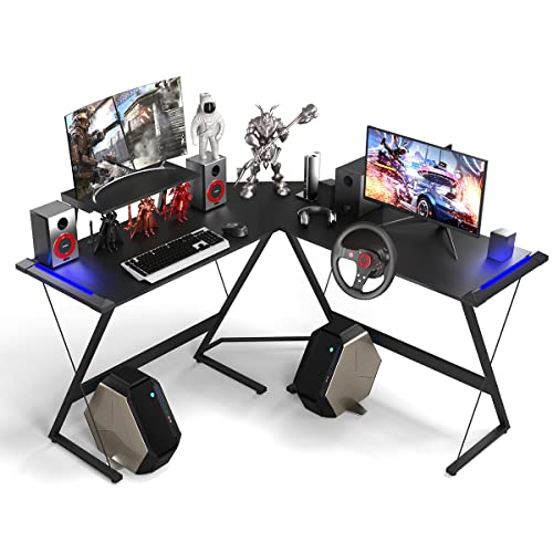 YoRiBo Gaming Desk,L Shaped Gaming Desk,Computer Desk,Gaming Table,Gaming Desk with Led Lights,RGB Desk,Gaming Home Office Desk with Carbon Fiber Surface (Black, 80 inch)