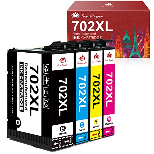 Toner Kingdom Remanufactured Ink Cartridge Replacement for 702XL T702 702 XL for Pro WF-3720 WF-3730 WF-3733 Printer (1 Large Black, 1 Cyan, 1 Magenta, 1 Yellow, 4-Pack)