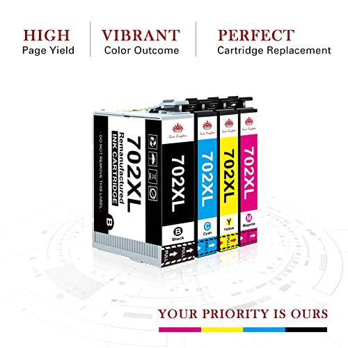 Toner Kingdom Remanufactured Ink Cartridge Replacement for 702XL T702 702 XL for Pro WF-3720 WF-3730 WF-3733 Printer (1 Large Black, 1 Cyan, 1 Magenta, 1 Yellow, 4-Pack) | The Storepaperoomates Retail Market - Fast Affordable Shopping