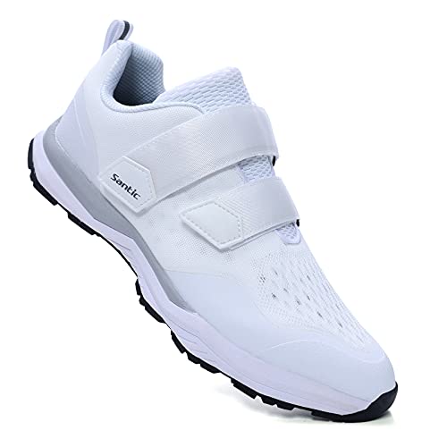 Santic Cycling Shoes Mountain Bike Shoes SPD Indoor MTB Shoes for Unisex White-a