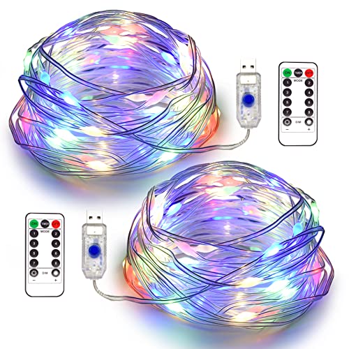 Fairy Lights Plug in, 2 Pack×33ft USB Powered String Lights, LED Fairy String Lights with Remote, Color Changing Christmas Lights Indoor, 8 Modes Twinkle Lights for Bedroom, Party,Garden,Tree (RGB)