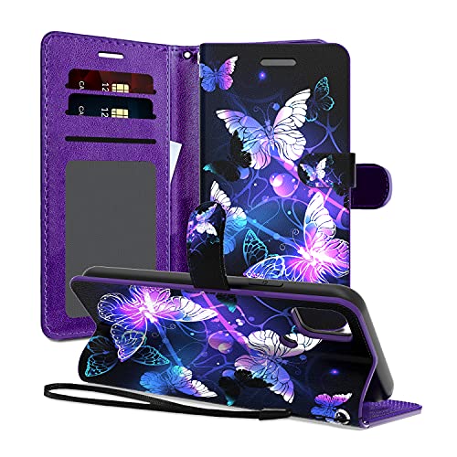 EnCASEs Wallet Case with Hand Strap for Motorola Moto G Stylus 5G, PU Leather Clip Flip Phone Case Cover with ID Card, Credit Card Pocket Holder (Stand Feature), Purple Butterfly Motorola G Stylus 5G