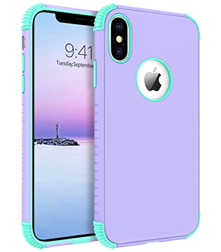 BENTOBEN iPhone Xs Max Case, Phone Case iPhone Xs MAX, Heavy Duty 2 in 1 Full Body Rugged Shockproof Protection Hybrid Hard PC Bumper Drop Protective Girls Women Boys iPhone XsMax Covers, Purple/Mint