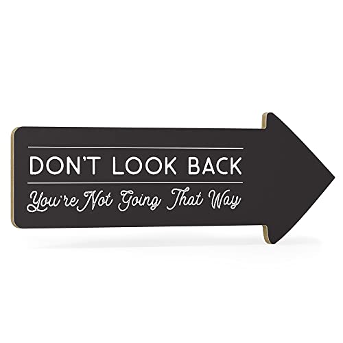 Barnyard Designs ‘Don’t Look Back’ Hanging Wood Sign, Decorative Farmhouse Home Décor Wall Art, Modern Inspirational Quote for Kitchen, Living Room or Office, 15.5″ x 6″, Black/White