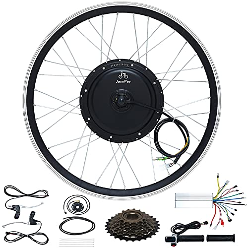 JAUOPAY Electric Bicycle Conversion Kit, 48V 1000W EBike Brushless Gearless Hub Motor, Rear Hub Rim for 28″ Bicycle Wheels, Dual Mode Controller