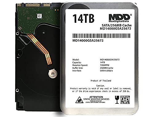 MaxDigitalData (MD14000GSA12872) 14TB 7200RPM SATA 6Gb/s 256MB Cache 3.5inch Internal Desktop Hard Drive – 3 Years Warranty (Renewed)