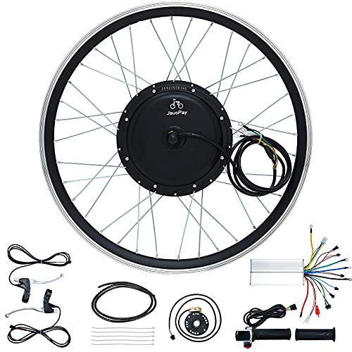 JAUOPAY Electric Bicycle Conversion Kit, 48V 1000W EBike Brushless Gearless Hub Motor, Front Hub Rim for 28″ Bicycle Wheels, Dual Mode Controller