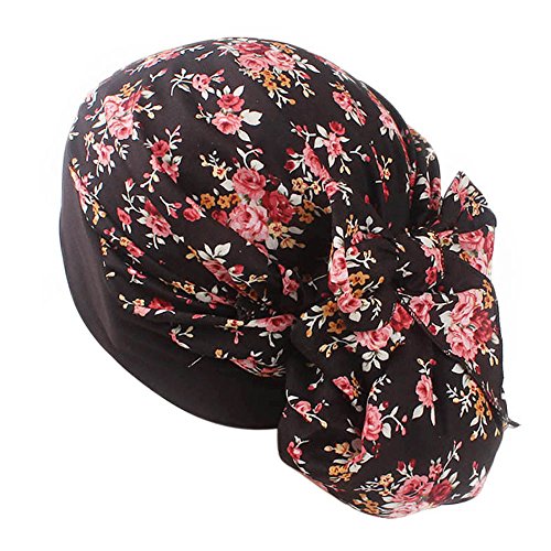 FIN86 Mens and Womens Fashion Fedora Hats,Women Print Muslim Hat Stretch Retro Turban Hat Head Wrap Cap Black