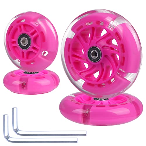 Gladeer Light Up Scooter Wheels 120mm & 80mm Scooter Replacement Wheel for 3-Wheel Kickboard Kid Kick Push Scooter, 4-Pack (Pink)