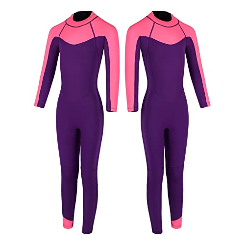 Flexel Kids Purple Wetsuit for Girls,Long Sleeve Swimsuit Girls Wetsuit for Kids Keep Warm in Cold Water Full Wetsuit for Children Youth Wetsuit Toddlers Wetsuit 3t Baby Wetsuit Surfing Swimming（XL