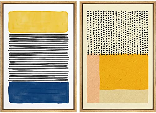 IDEA4WALL Framed Canvas Print Wall Art Yellow, Blue & Orange Color Block Variety Geometric Abstract Art Minimalism Mid-Century Modern Colorful for Living Room, Bedroom, Office – 16″x24″x2 Natural