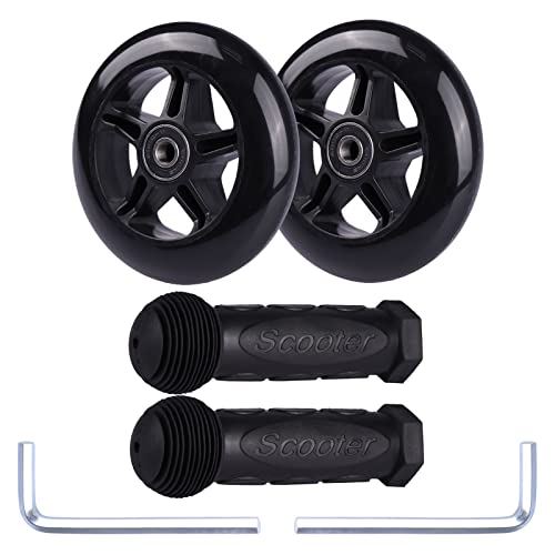 Gladeer 100mm Scooter Replacement Wheels w/Bearings & Handle Grips for Kick Scooter (Black)